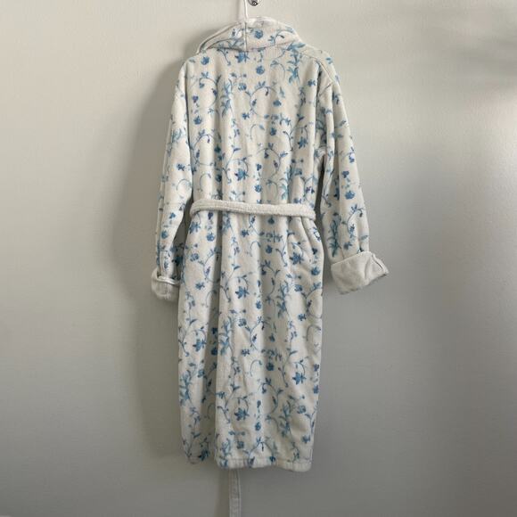 Hill House Hotel Robe L/XL Bathrobe Blue Floral Cotton Cottagecore Trim Belted - Picture 2 of 8